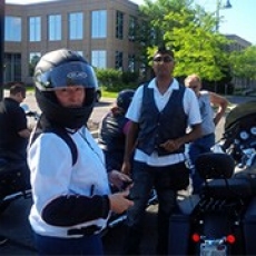 Safety first as the Anixter team prepare to drive 160 miles on their motorcycles