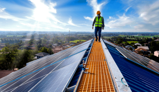 Solar worker on building panels