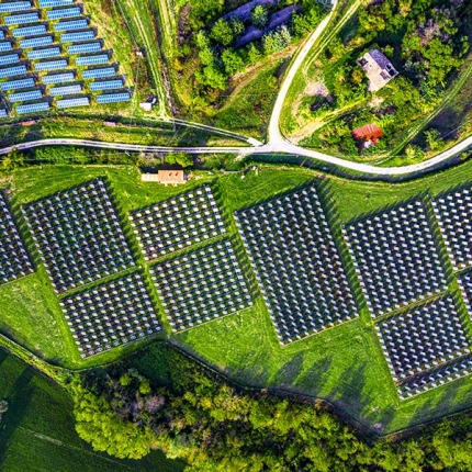 Aerial view of solar field